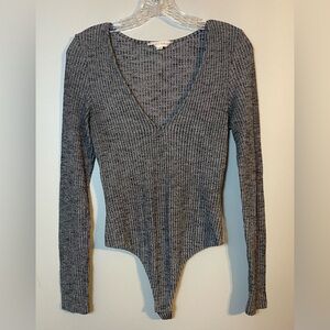 Honey Punch Charcoal Ribbed Bodysuit